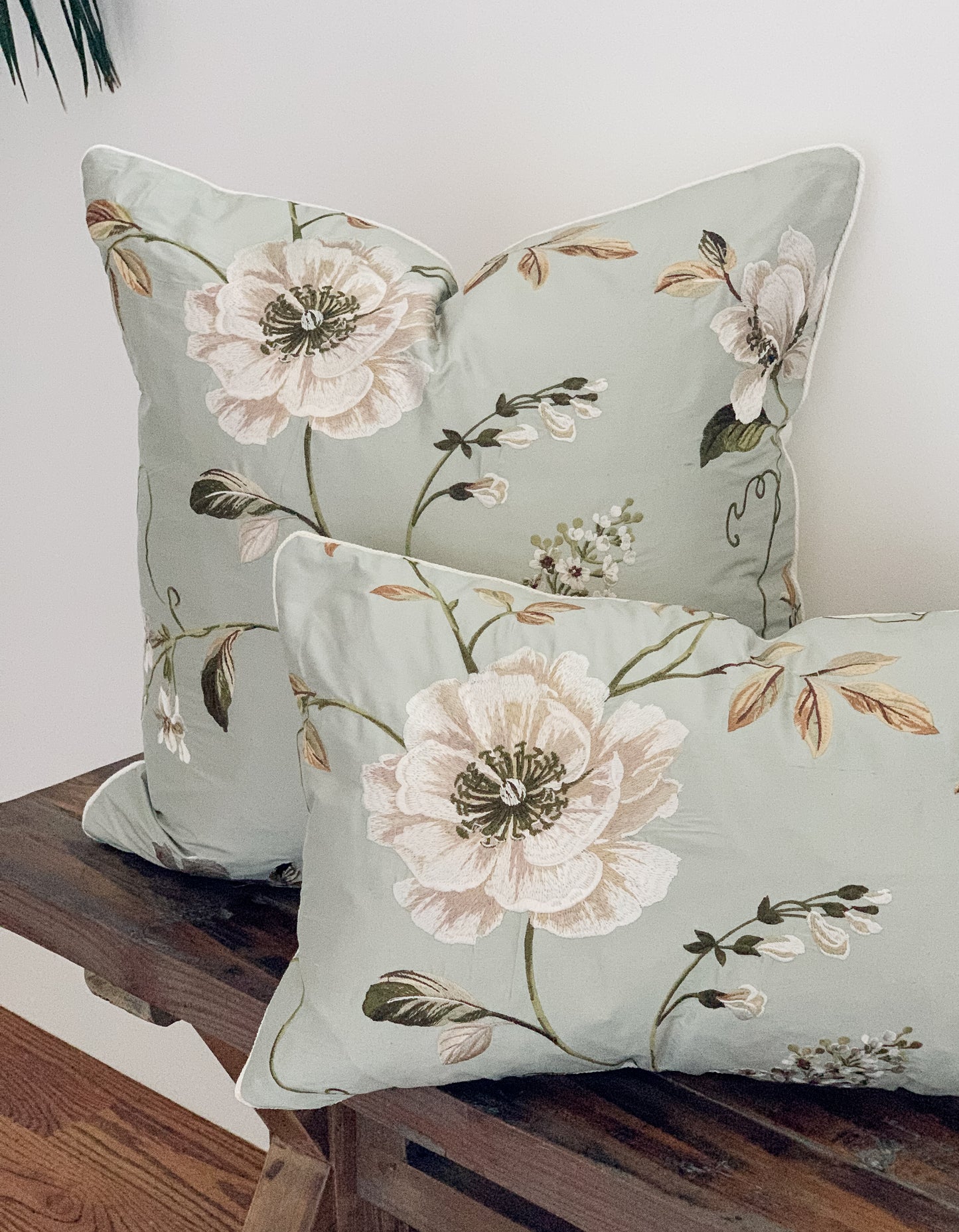 Evesham silk floral pillow cover - Old blue