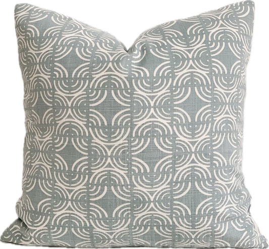 LIght blue and white geometric print square decorative pillow