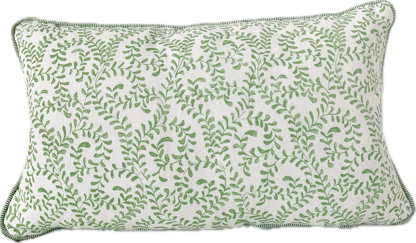 Green and White Millie Vine Pillow Cover