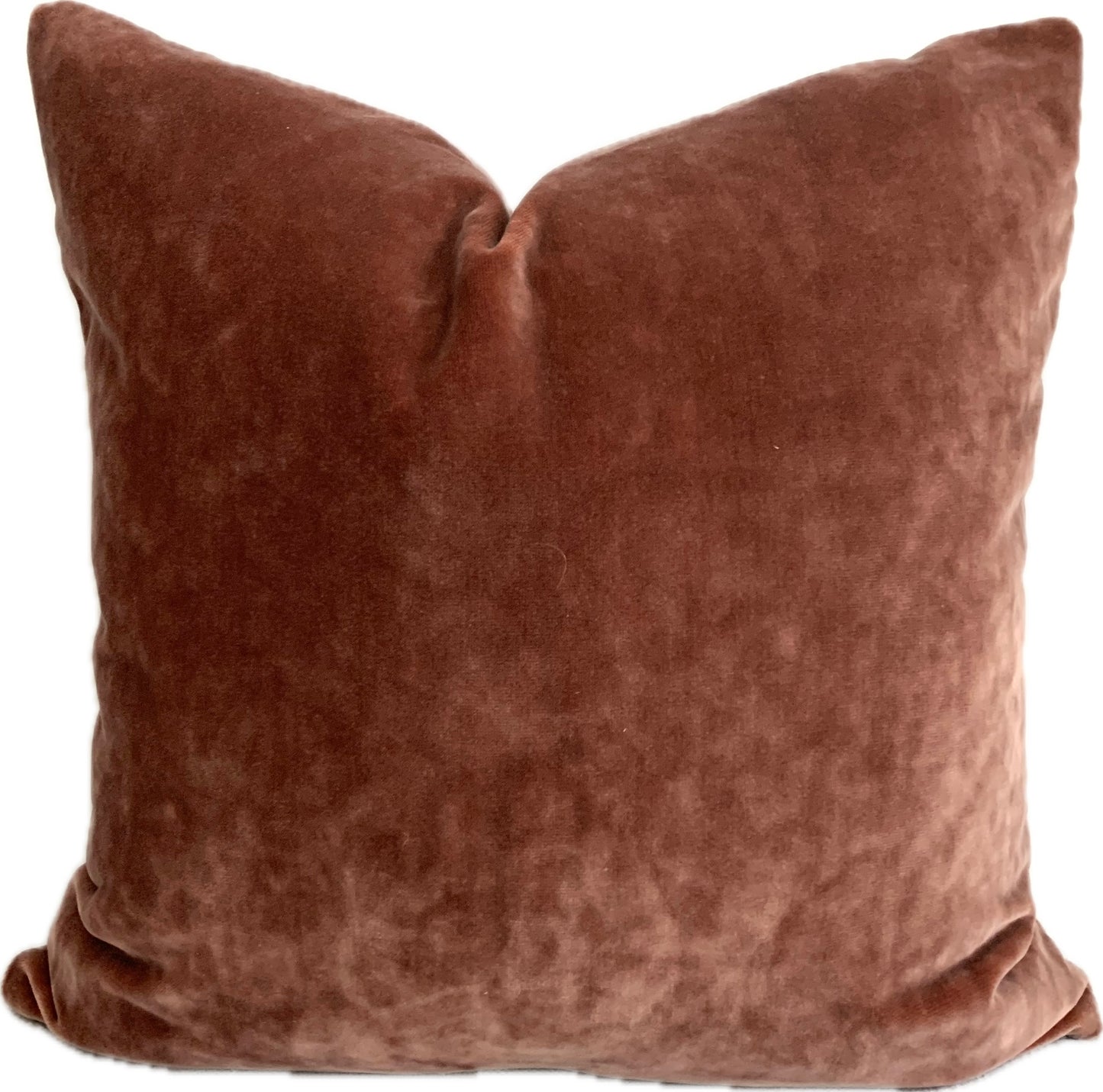 Square velvet throw pillow in deep blush