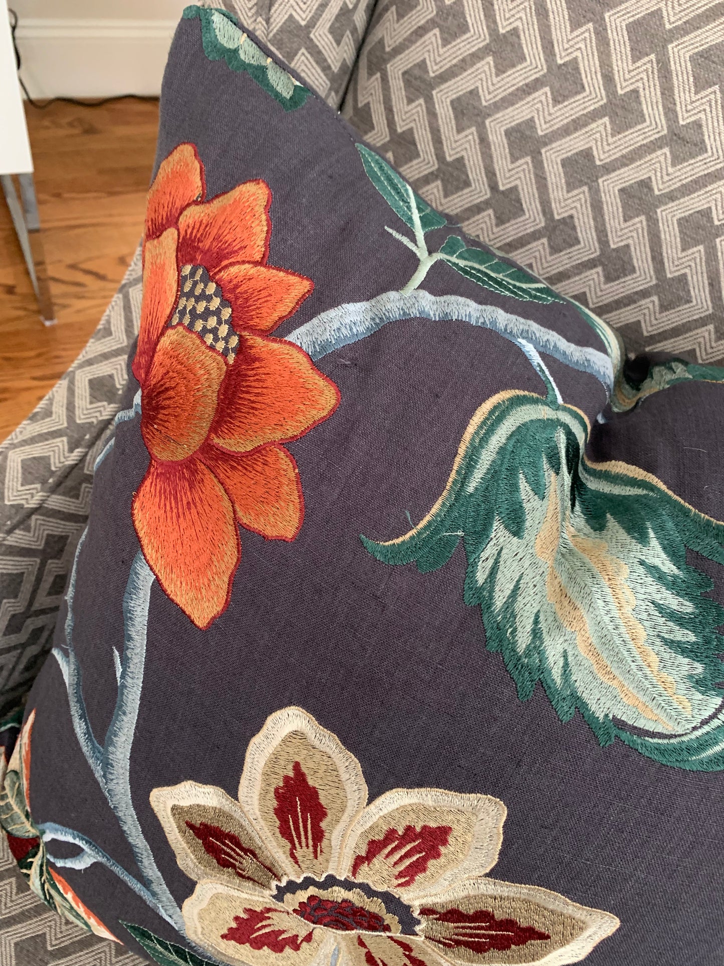 Floral linen pillow cover - Amber/Ink