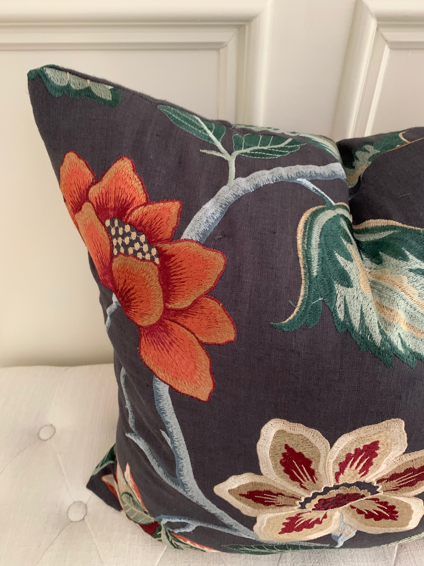 Floral linen pillow cover - Amber/Ink
