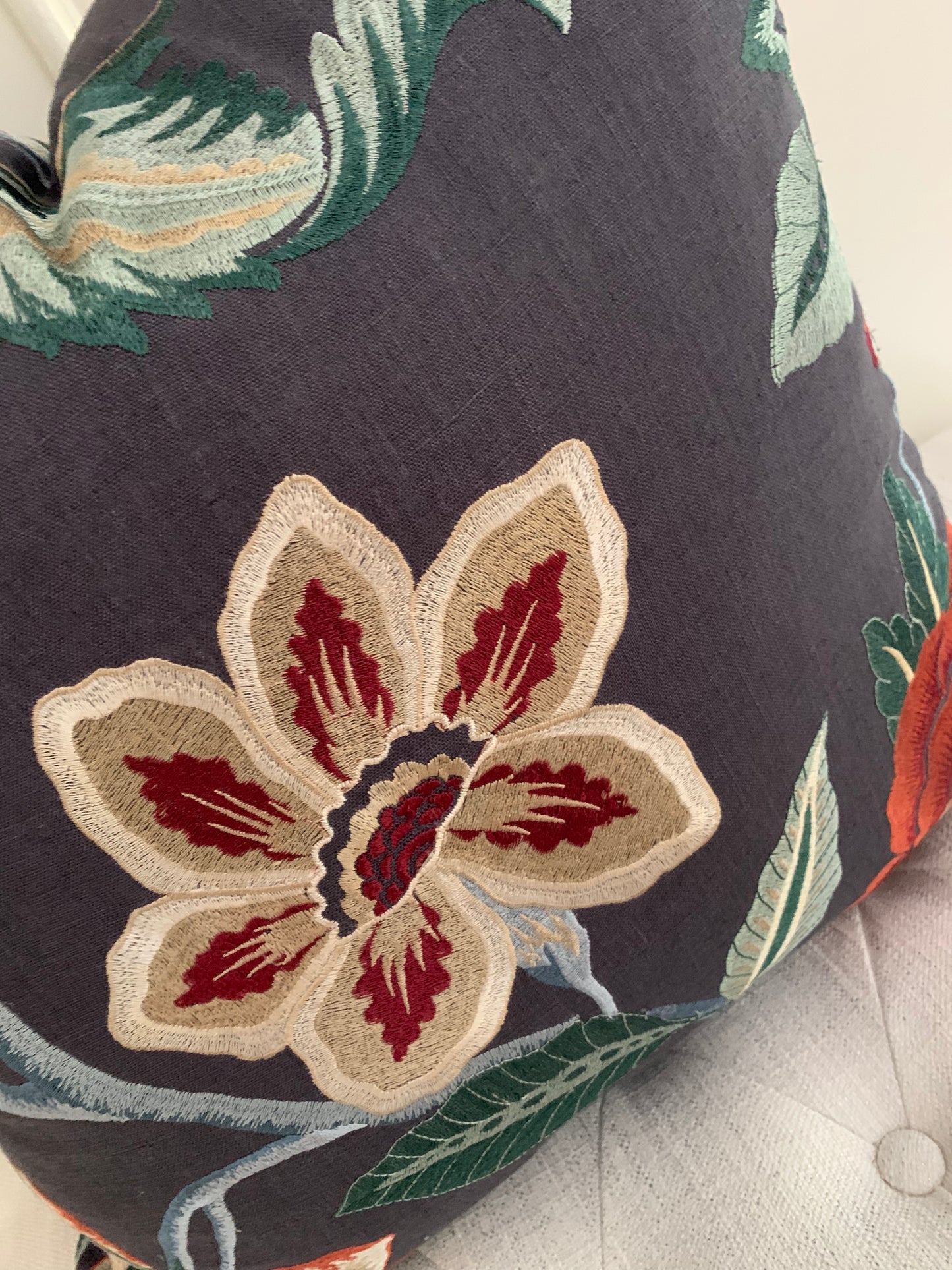 Floral linen pillow cover - Amber/Ink