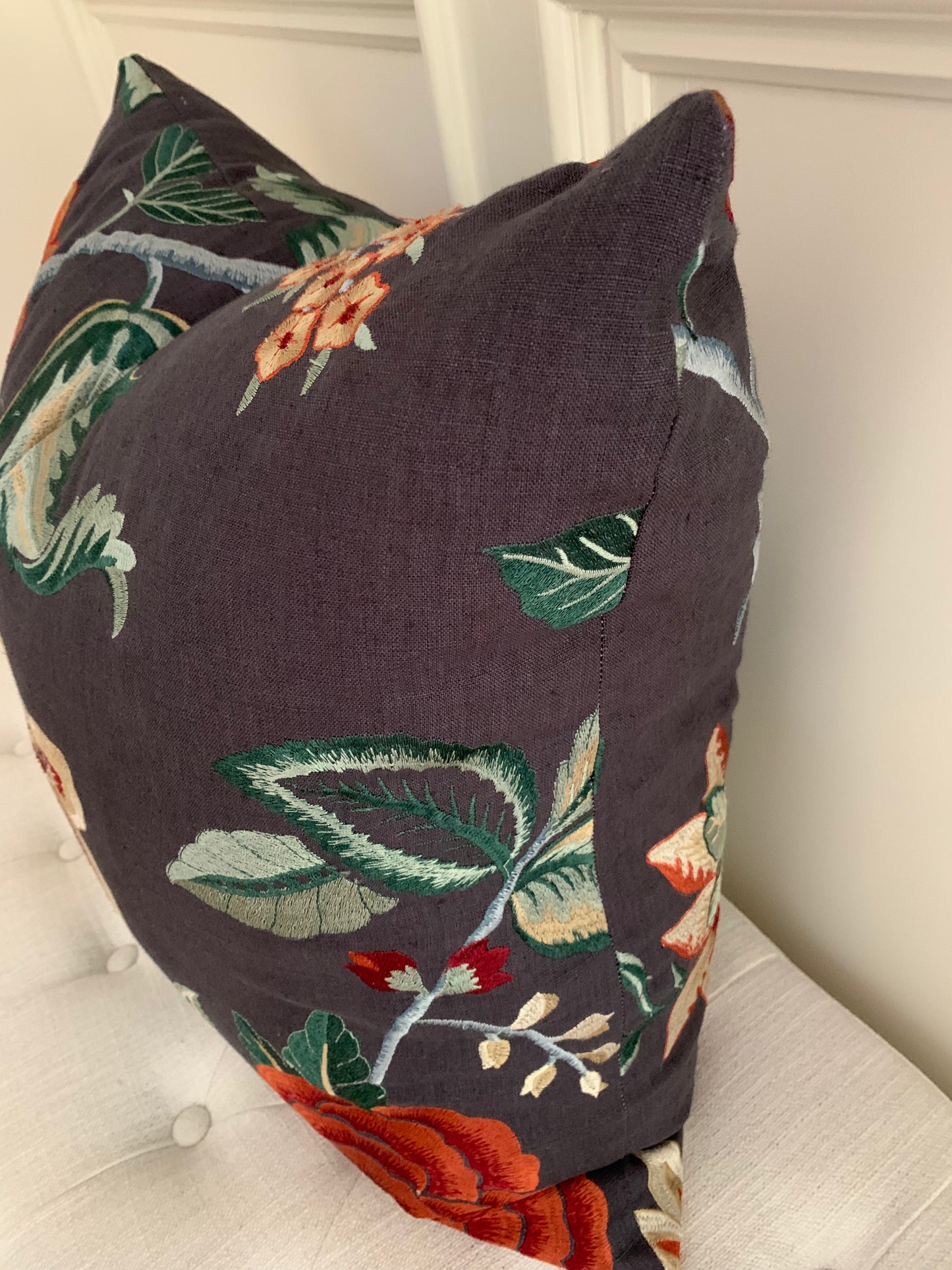 Floral linen pillow cover - Amber/Ink