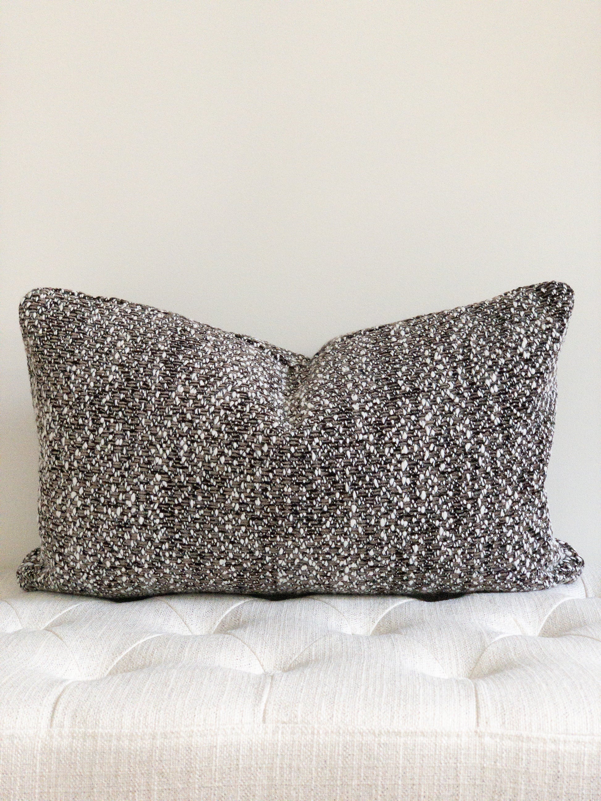 Brown and white boucle designer accent pillow lumbar