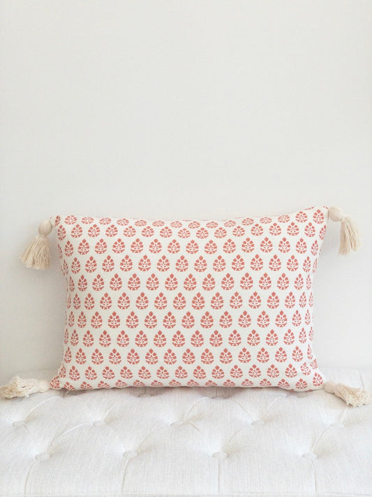 Coral Lumbar Tassel Pillow