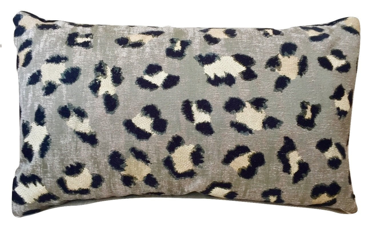 Scalamandre Broderie Leopard, pillow cover with trim, animal print cushion, grey and black pillow cover, accent pillow , throw pillow