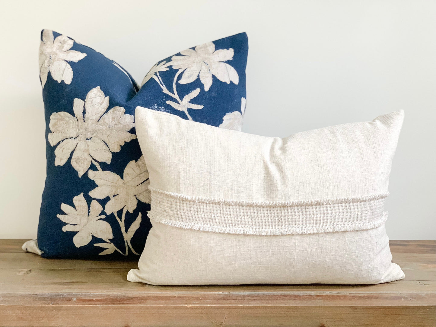Linen lumbar pillow with decorative tape