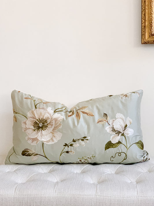 Evesham silk floral pillow cover - Old blue