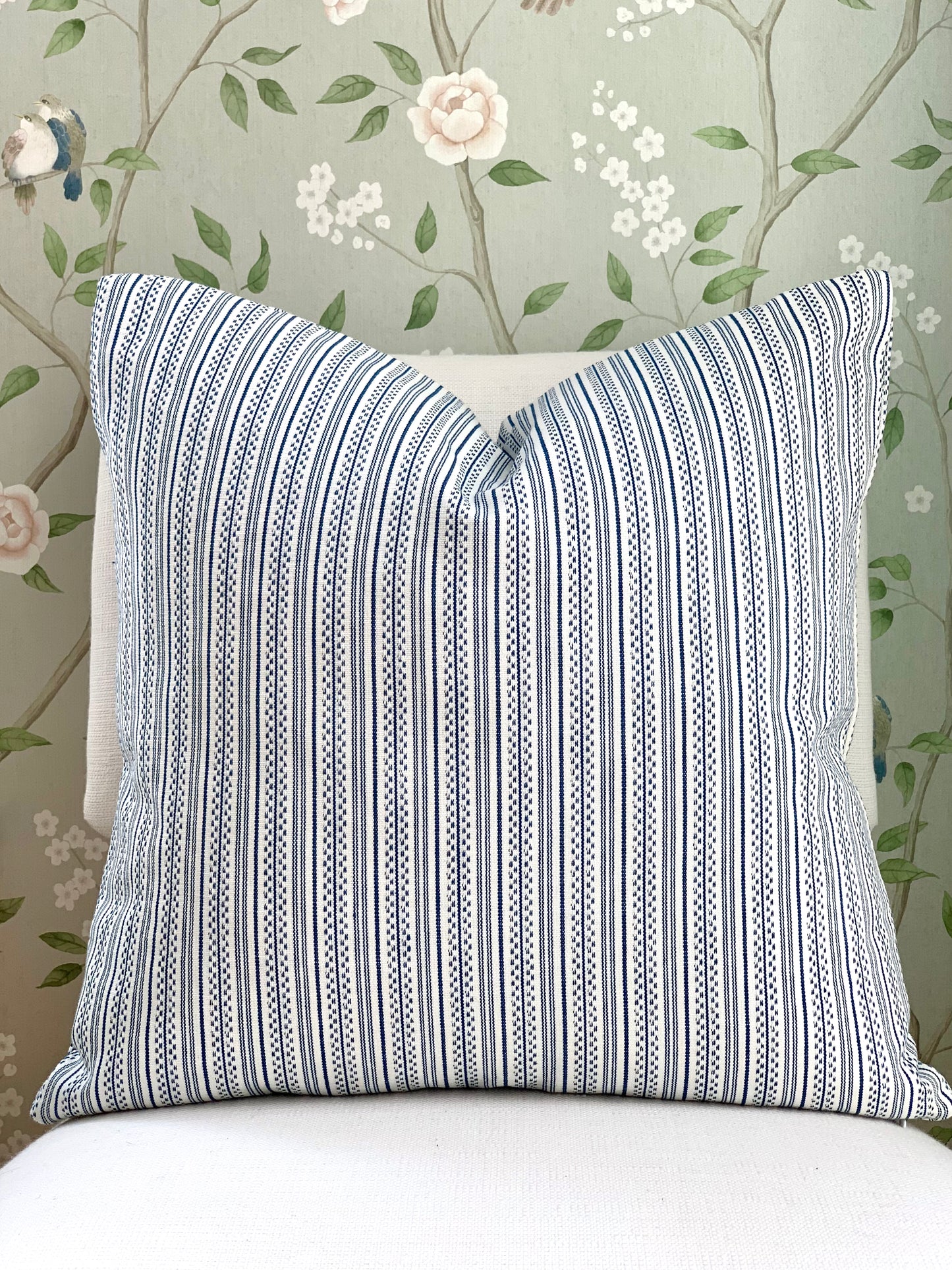 Blue and White Striped Pillow Cover - Navy