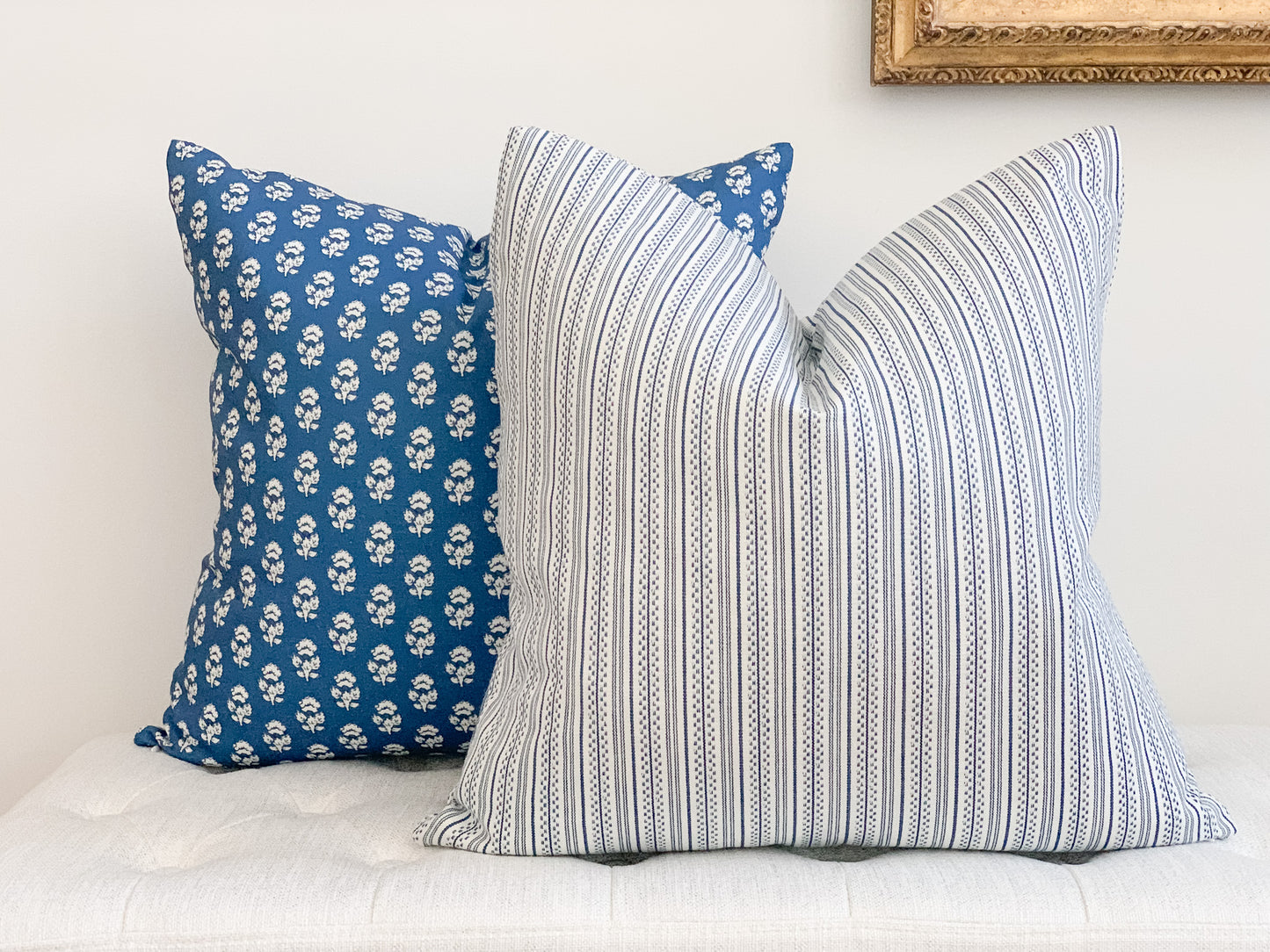 Blue and White Striped Pillow Cover - Navy