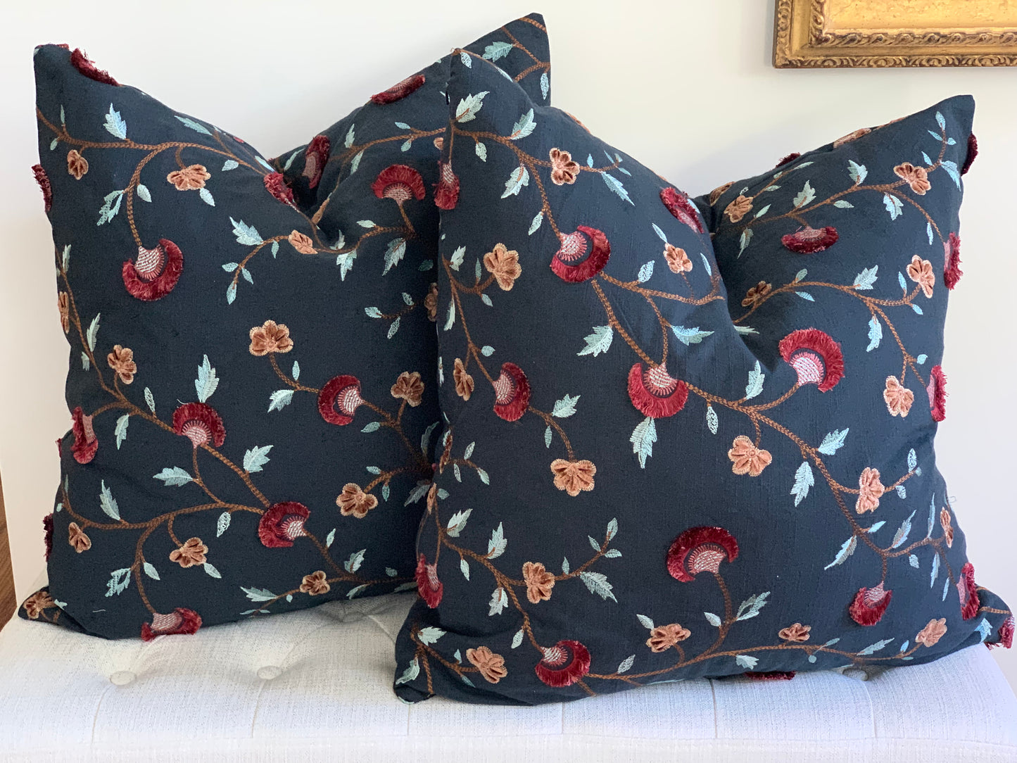 Iyla Embroidery Pillow Cover - Midnight & Rouge