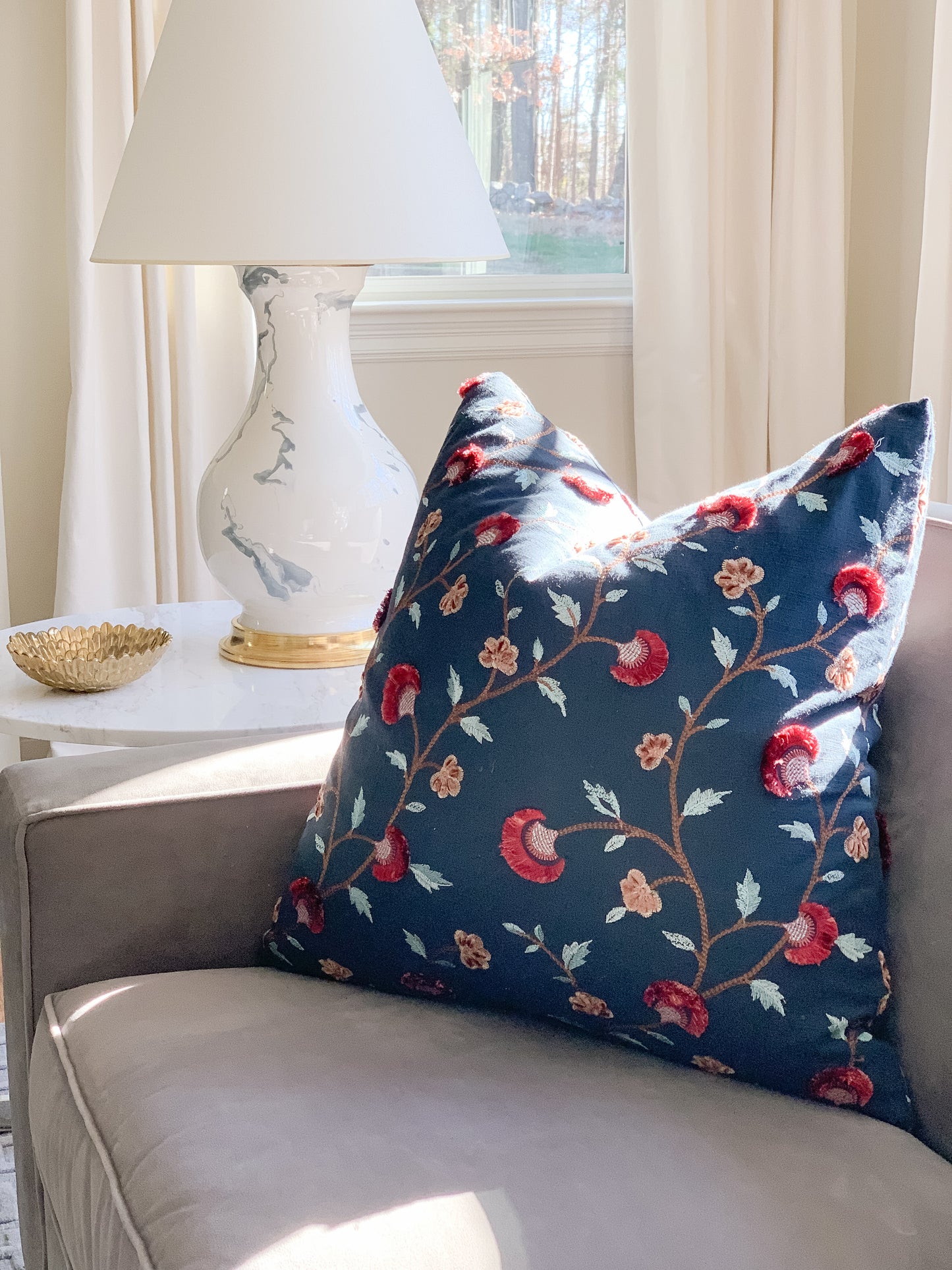 Iyla Embroidery Pillow Cover - Midnight & Rouge