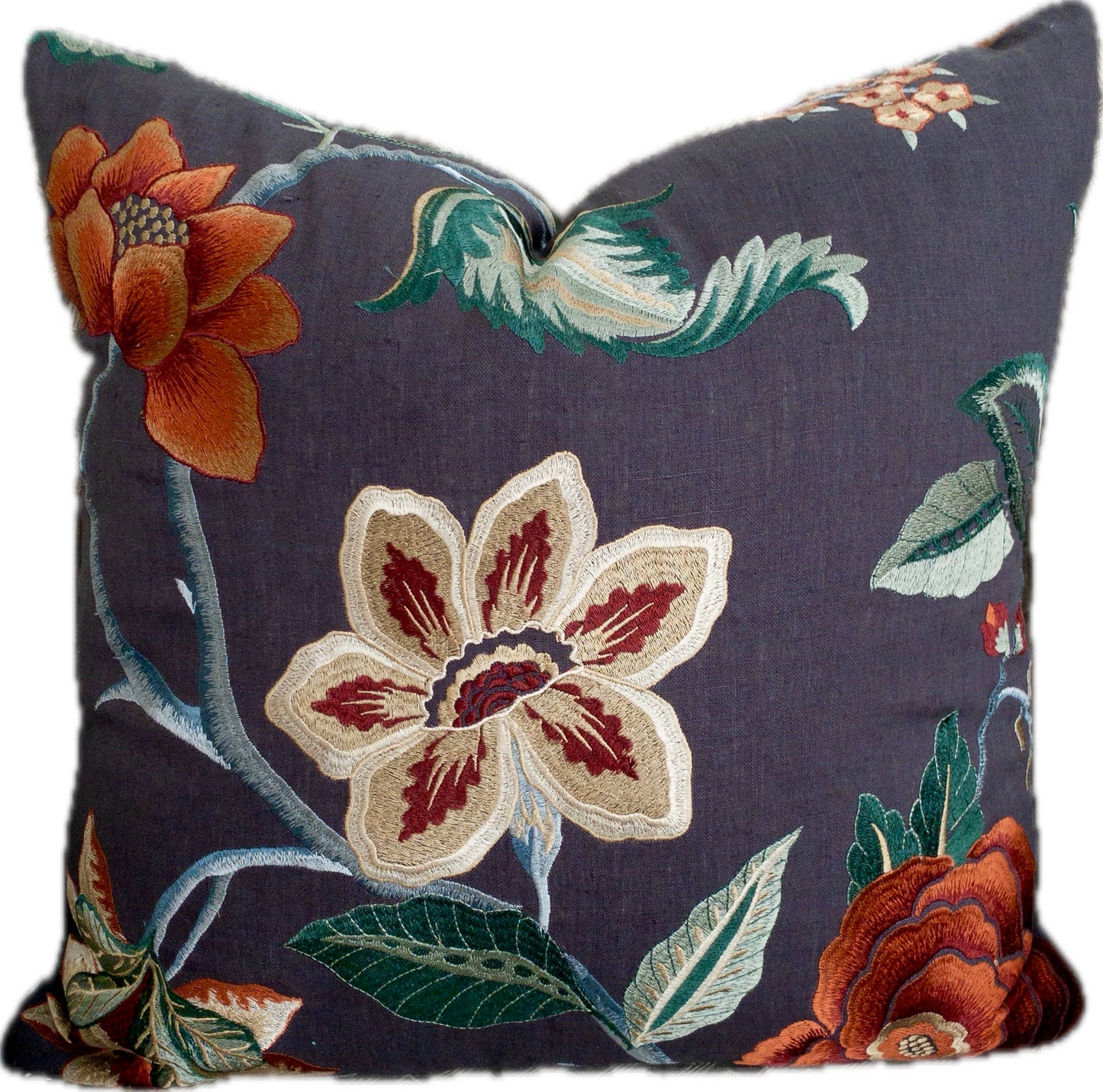 Floral linen pillow cover - Amber/Ink
