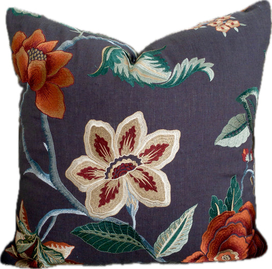 Floral linen pillow cover - Amber/Ink