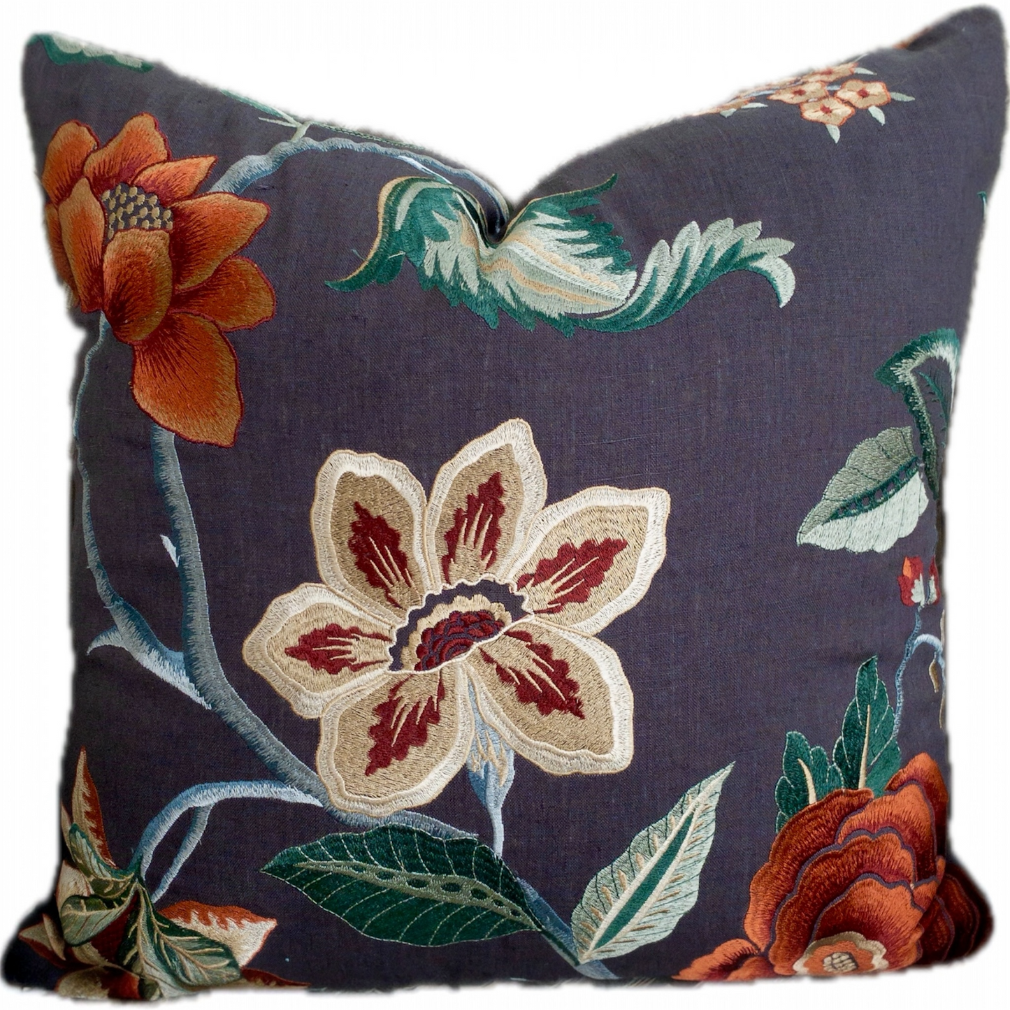 Floral linen pillow cover - Amber/Ink