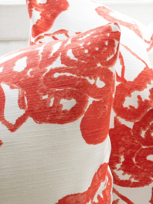 Coral and white floral deisgner pillow closeup