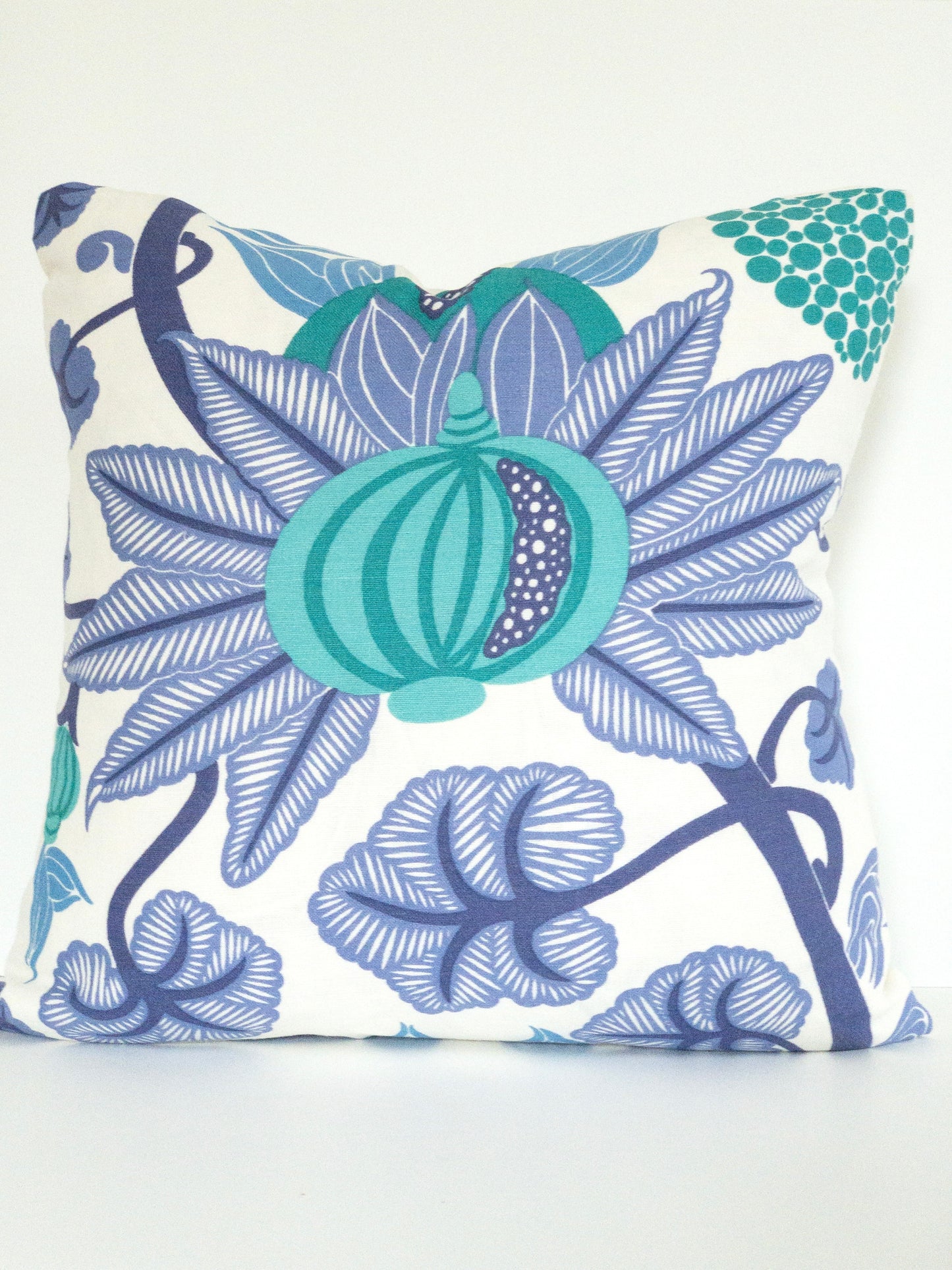 Colorful peacock blue and purple floral square designer pillow