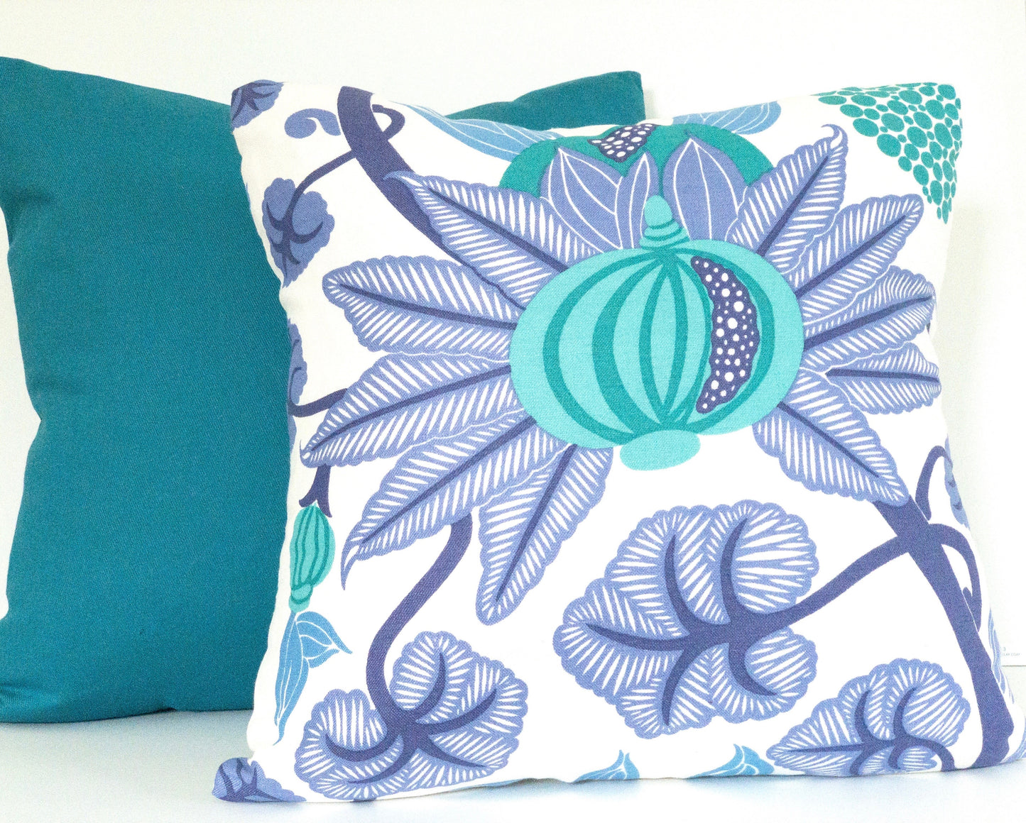 Blue and purple floral designer pillow