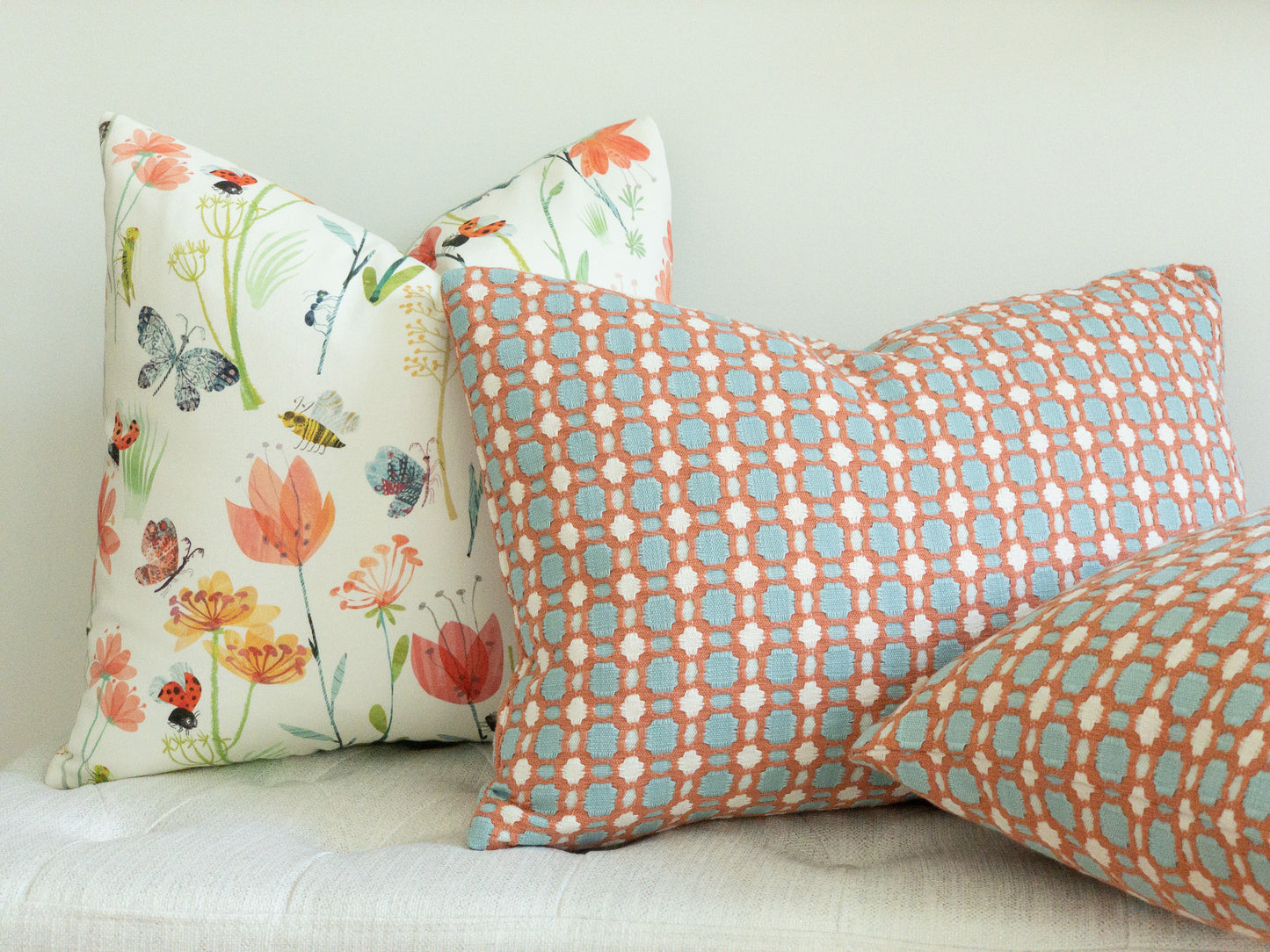 Delilah Pillow - Coral and Aqua