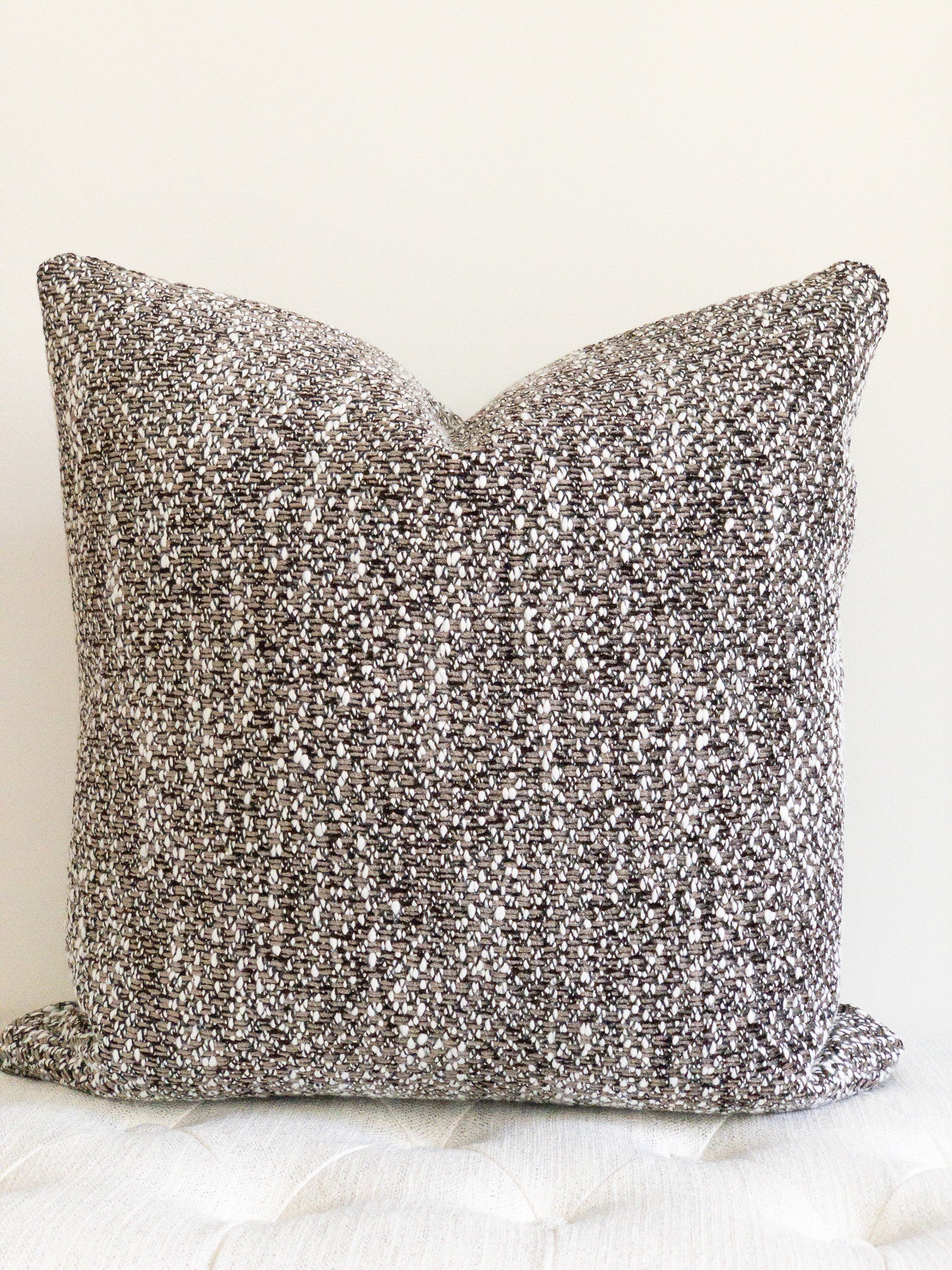 Brown and white boucle designer accent pillow square