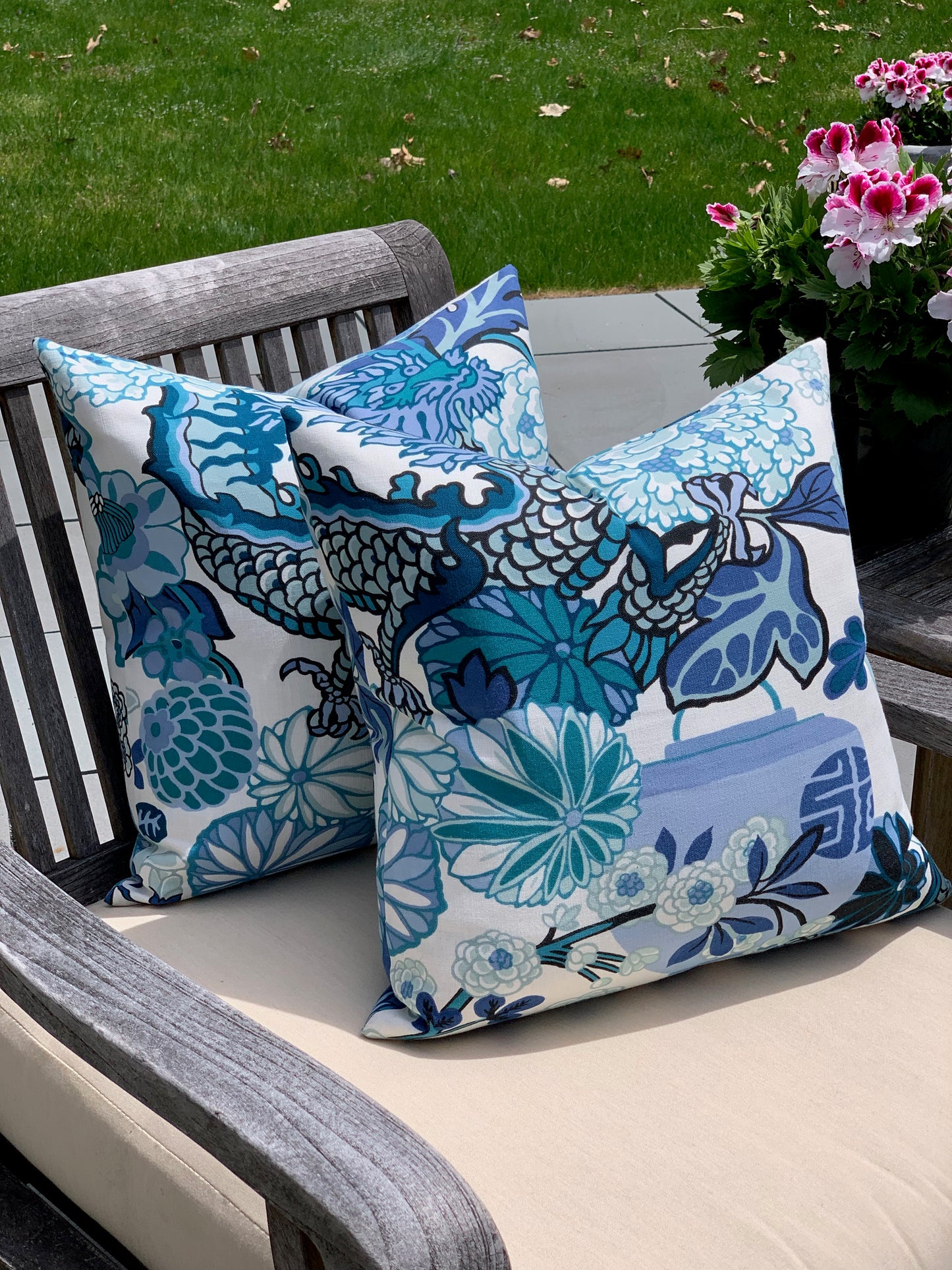 Chaing Mai Dragon Outdoor Pillow - China Blue