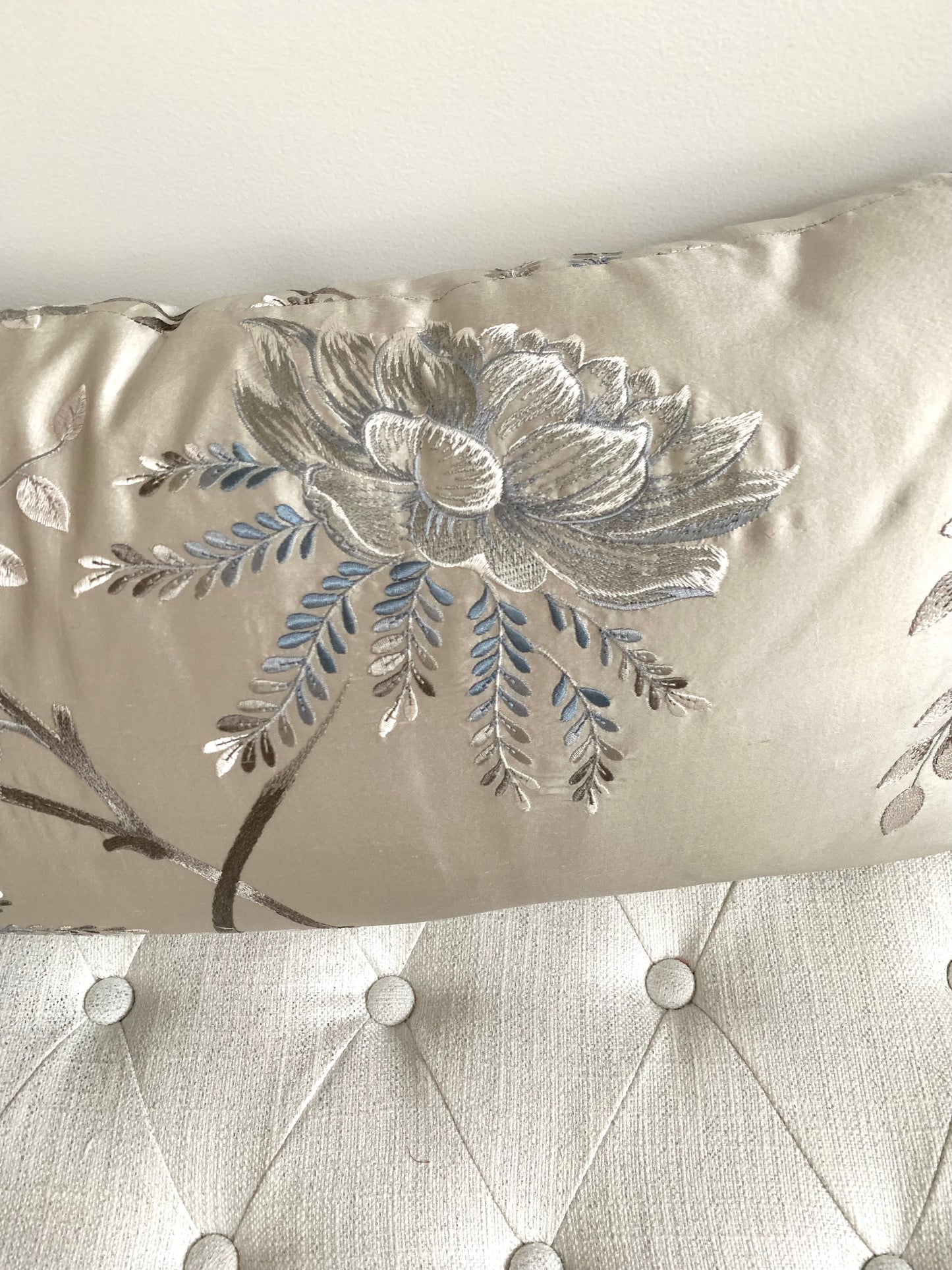 Blue and Silver Silk Lumbar Pillow Cover