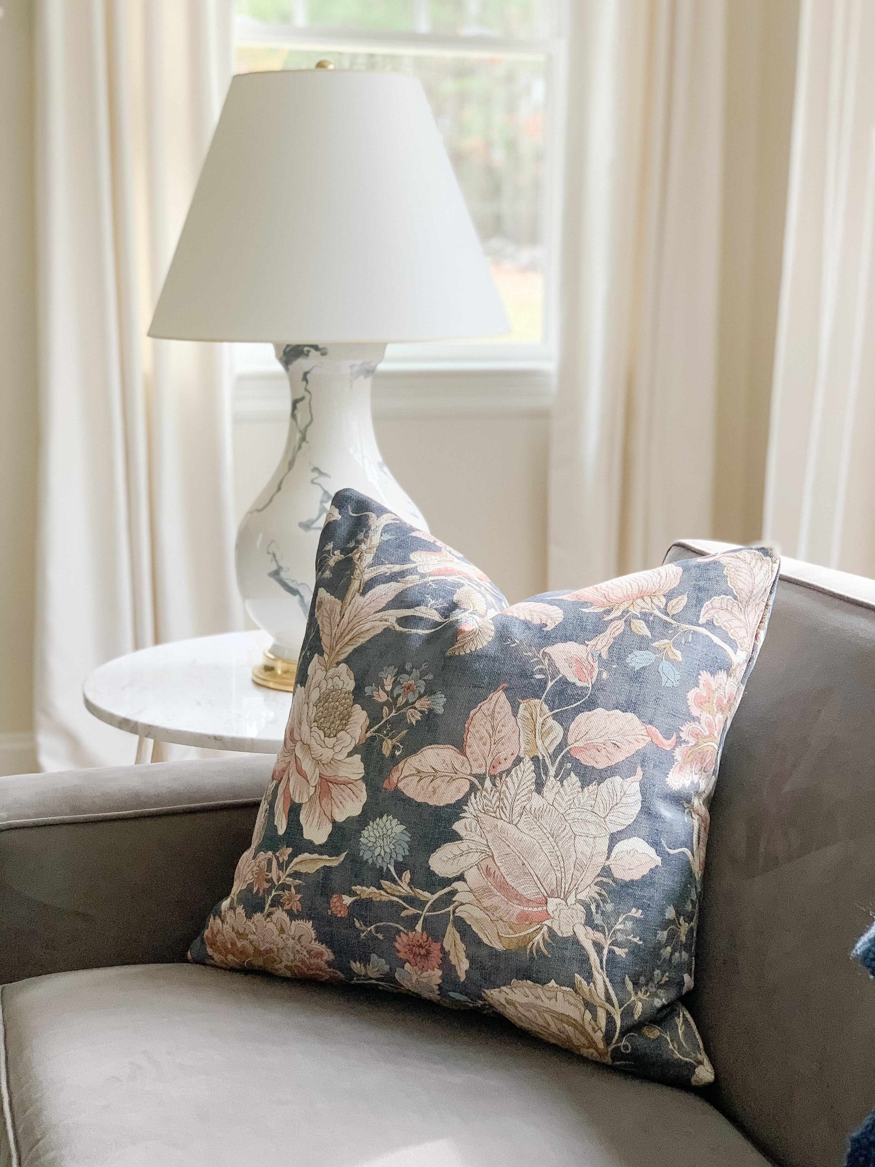 Blue and blush pillows sale