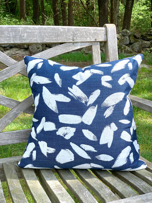 Blue and white designer outdoor pillow with Perennials fabirc