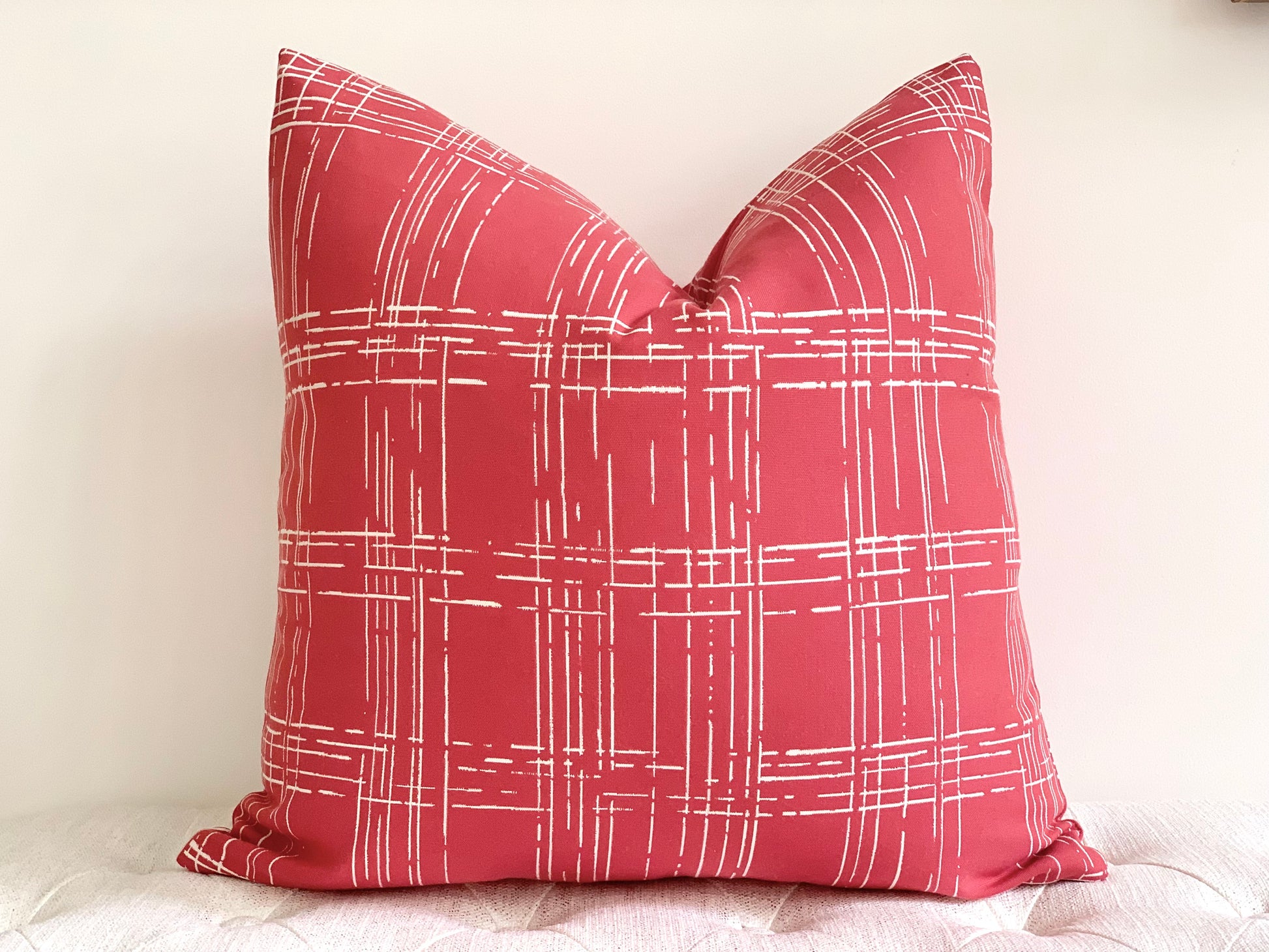 Pink and white square pillow cover
