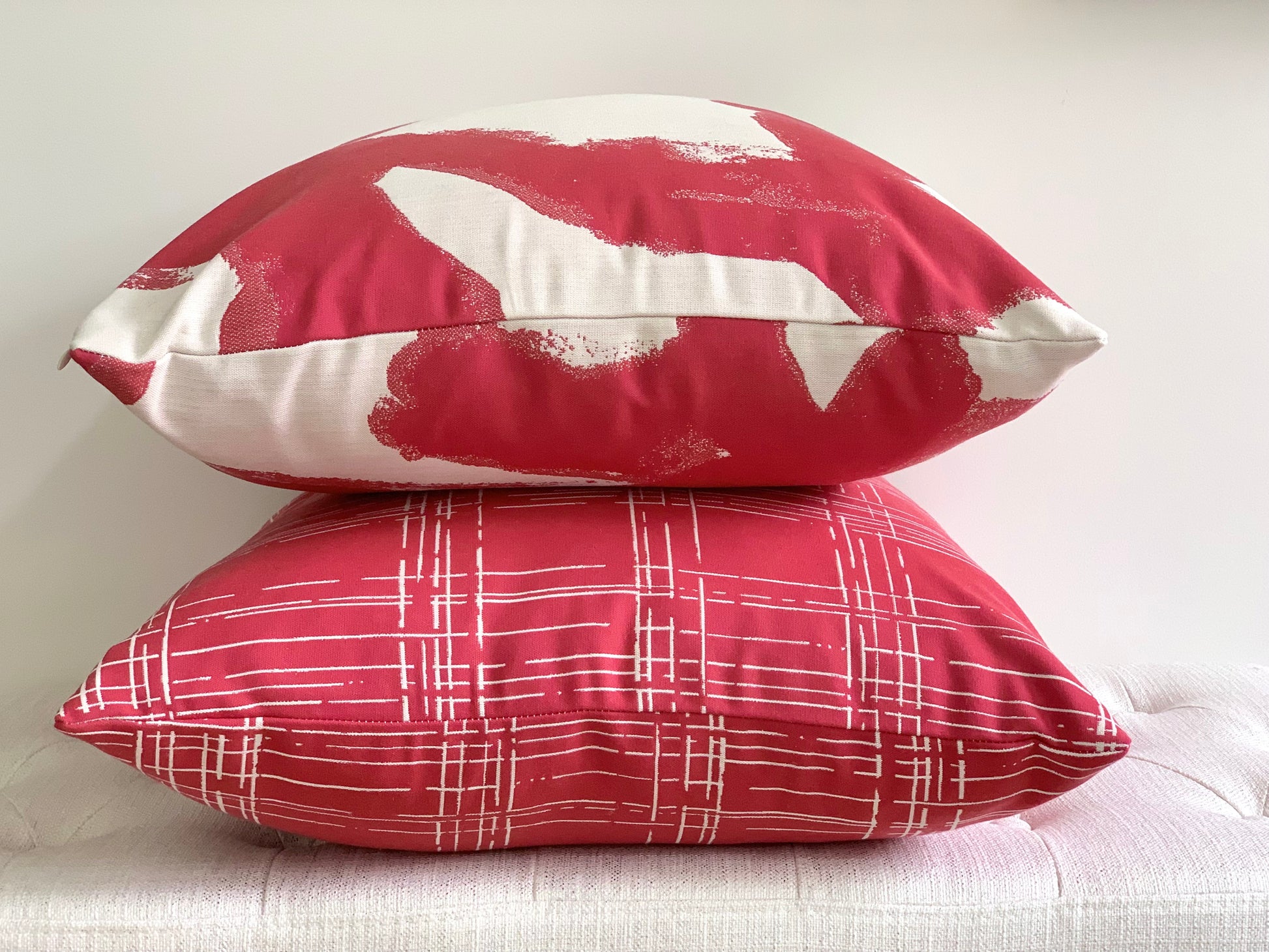 Pink and white square pillow covers