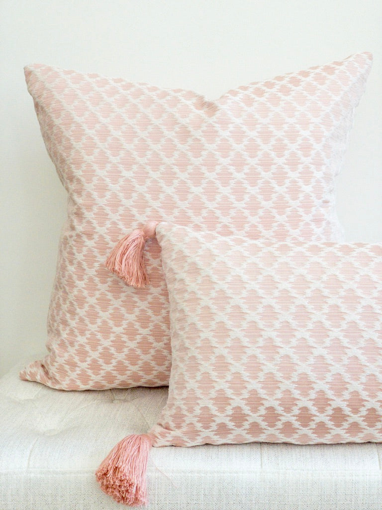 Blush Pink Ikat Lumbar Pillow with Tassels Concord Pillows