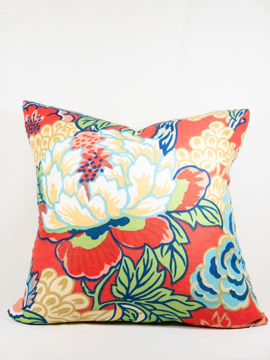 Designer floral pillow coral