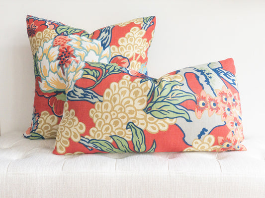 Coral floral designer square and lumbar pillow