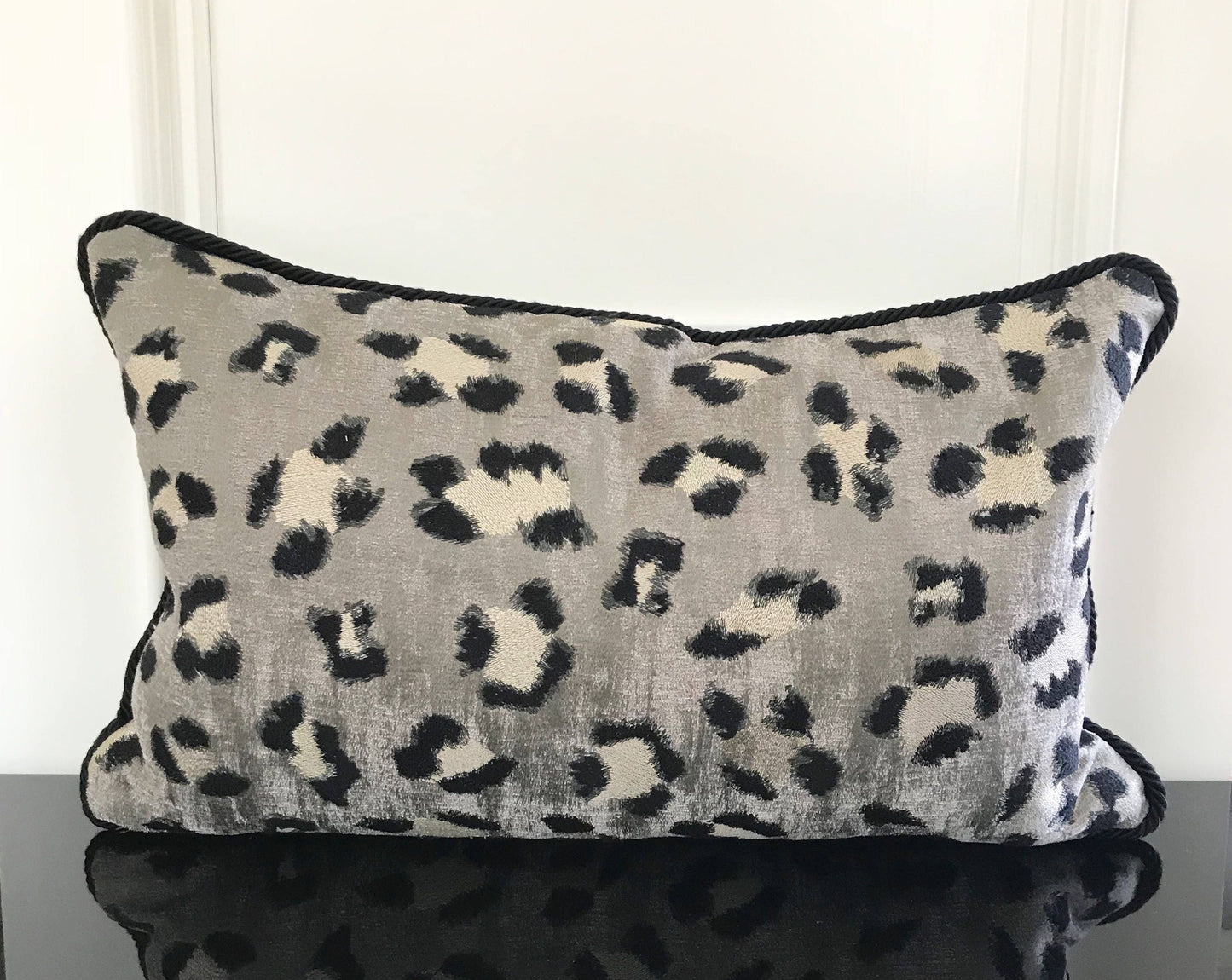 Scalamandre Broderie Leopard, pillow cover with trim, animal print cushion, grey and black pillow cover, accent pillow , throw pillow