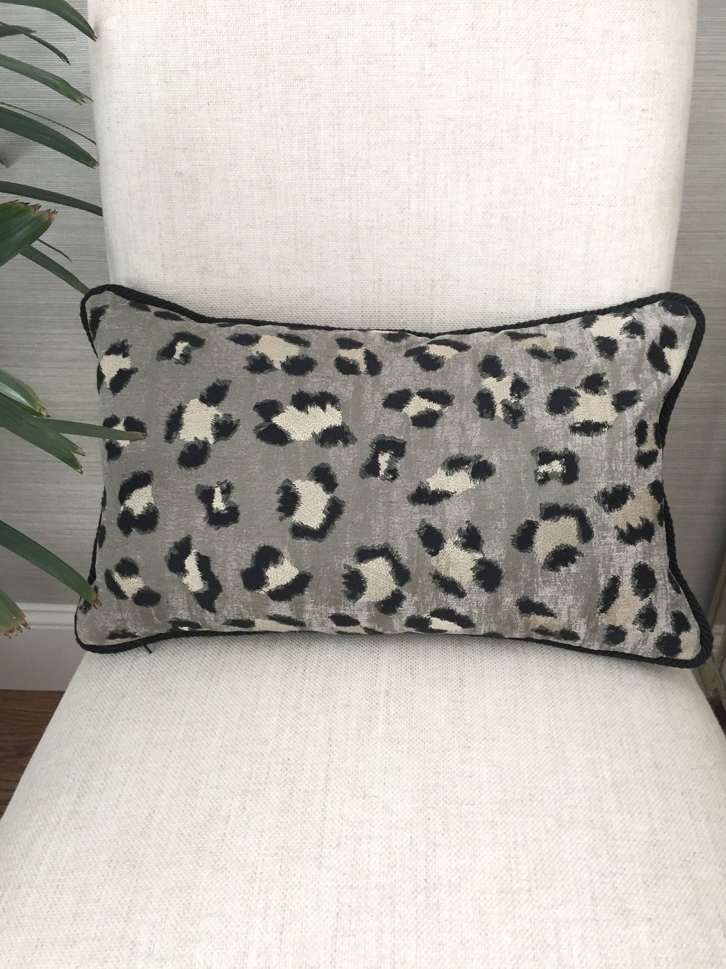 Scalamandre Broderie Leopard, pillow cover with trim, animal print cushion, grey and black pillow cover, accent pillow , throw pillow