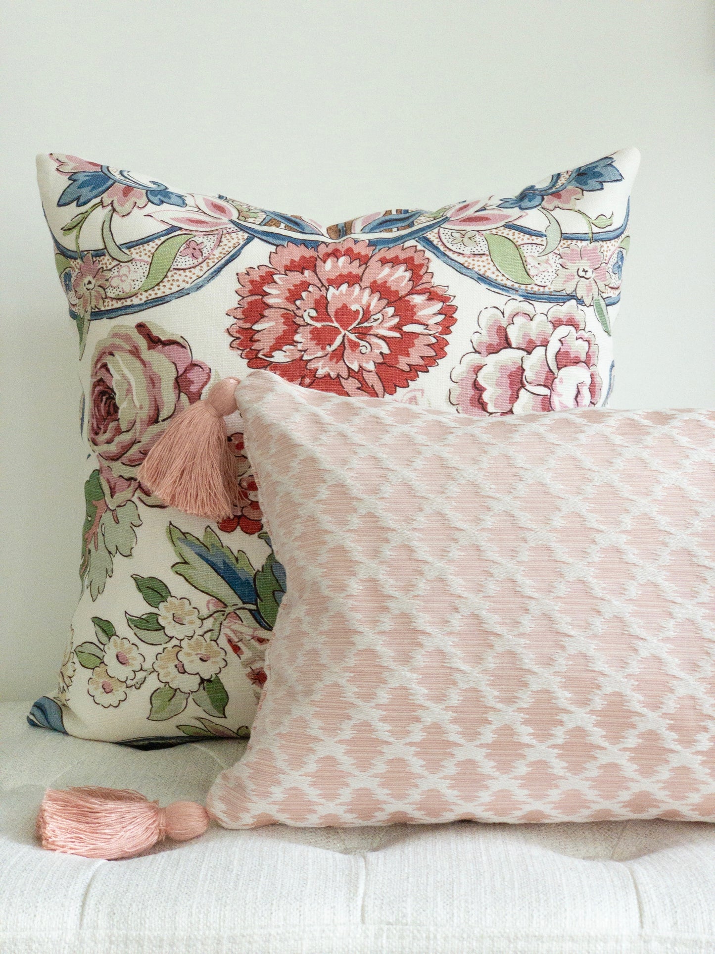 Blush Pink Ikat Lumbar Pillow with Tassels